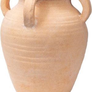 Handcrafted Flower Vase, 9.8" Tall Terracotta Vases, Vintage Rustic Ceramic Vase Décor with 4 Handles, Wide Mouth, Matte Finish for Home Office Resto Café Décor