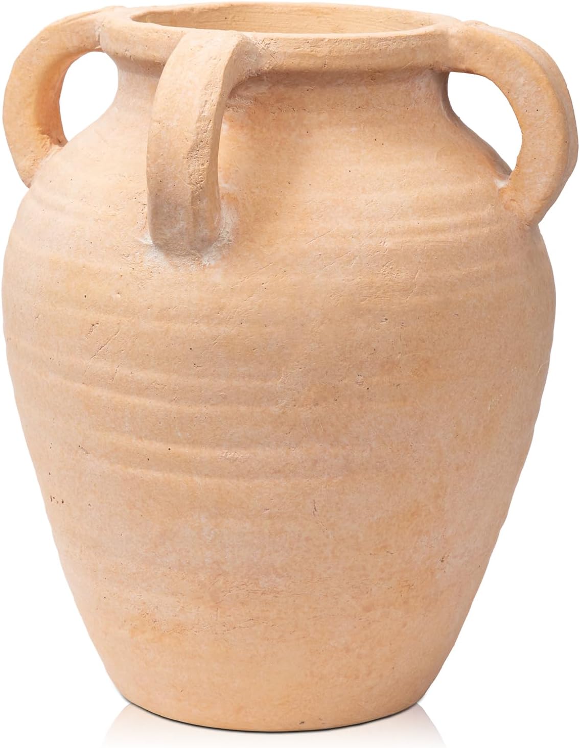 Handcrafted Flower Vase, 9.8″ Tall Terracotta Vases, Vintage Rustic Ceramic Vase Décor with 4 Handles, Wide Mouth, Matte Finish for Home Office Resto Café Décor