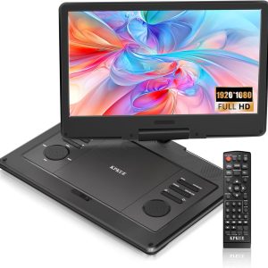 15.6" FHD Portable DVD Player with 13.3" Swivel Screen, 1920 * 1080P Car Player for Kids, 4 Hours Rechargeable Battery Support USB/SD Card, Multiple Disc Formats, Type-C/HDMI Port Dual Speakers