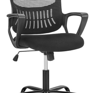 SMUG Office Computer Desk Chair, Ergonomic Mid-Back Mesh Rolling Work Swivel Task Chairs with Wheels, Comfortable Lumbar Support, Comfy Arms for Home, Bedroom, Study, Dorm, Student, Adults
