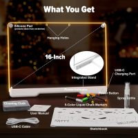 16-Inch Rechargeable Doodle Glow LED Note Board, 7-Color Light Modes, Neon Art Dry Erase Light Up Drawing Pad with Built-in Stand, Sketching Gift Toy for Kids/Girls/Teens, 5 Markers & Tracing Book - Image 7