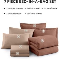 Monbix Queen Comforter Set - 7 Pieces Cationic Dyeing Terracotta Bed in a Bag Queen Bedding Sets with Comforter, Sheets, Pillowcases & Shams, Reversible Bedding Comforters Sets - Image 7