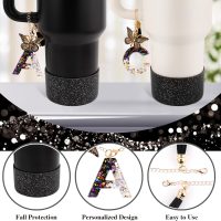 Black Cup Accessories Set for Stanley 30OZ & 40OZ Tumbler with Handle, Letter Charms, Bow & Diamond Straw Covers, Glitter Silicone Boot, Personalized Sticker for Stanley Cup Accessories (V) - Image 5