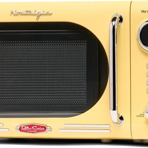 Nostalgia NRMO7YW6A Retro Compact Countertop Microwave Oven, 0.7 Cu. Ft. 700-Watts with LED Digital Display, Child Lock, Easy Clean Interior, Yellow