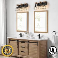 Farmhouse Vanity Light Fixture,3-Light Bathroom Lighting,Black Industrial Wood Wall Light Over Mirror with Metal Shade,Bulbs NOT Included - Image 5