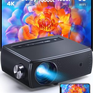 Projector with 5G WiFi & Bluetooth 4K Support, CLOKOWE 10000L Full HD 1080P Outdoor Portable Video Projector with Screen,Home Theater Projector Max 300" Compatible with Android/iOS/TV Stick/PS4/Laptop