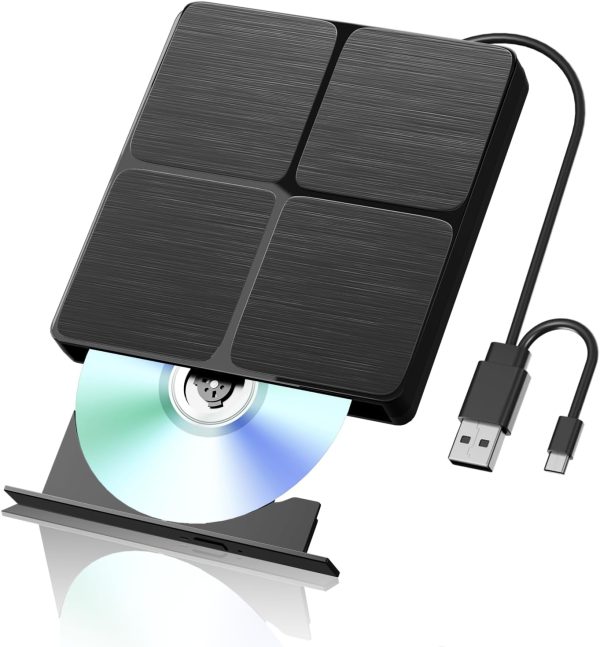 External Blu ray Drive, USB 3.0 & Type C Bluray Burner, External Blueray/DVD Drive for PC, External CD DVD Blu Ray Reader Writer Compatible with Windows XP/7/8/10/11, Linux, Mac OS