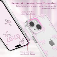 EYZUTAK Case for iPhone 15, Clear Cute Ribbon Bowknot Pattern Aesthetic Transparent Phone Case Raised Camera Protection Stylish Slim Soft Durable TPU Protective Cover for Women Girls - Pink - Image 2
