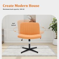 Criss Cross Chairs Armless with Storage Bag Wide Seat Height Adjustable PU Leather Modern Style Swivel Computer Chairs Office Chair Task Chairs for Home Vanity Desk Office (Orange) - Image 5
