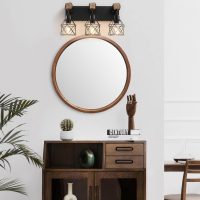 Farmhouse Vanity Light Fixture,3-Light Bathroom Lighting,Black Industrial Wood Wall Light Over Mirror with Metal Shade,Bulbs NOT Included - Image 8
