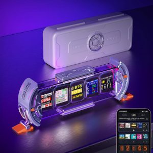 Divoom Times Gate - Cyberpunk Gaming Setup Digital Alarm Clock, Smart APP, WiFi Connect, RGB LED Display, Personalized Financial & Bitcoin Dashboard, Pixel Art for Gaming Room & Office Decor, Silver