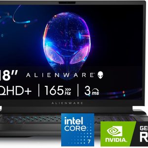 Alienware M18 Gaming Laptop - 18-inch QHD+ 165Hz 3ms Display, Intel Core i7-14700HX, 16GB DDR5 RAM, 1TB SSD, NVIDIA GeForce RTX 4070 8GB GDDR6, Windows 11 Home, Onsite Service - Dark Metallic Moon