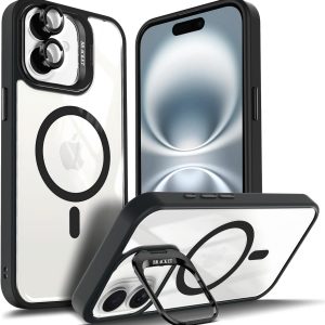 YZB Designed for iPhone 11 Phone Case, Black | Magnetic Compatible with MagSafe | Built-in Stand & Camera Lens Protector | Anti-Yellowing & Scratch-Resistant Crystal Clear Back Cover