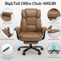 GYI Criss Cross Chair with Wheels, 160°Big and Tall Reclining Office Desk Chair with High Back, Wide Seat, Arms, Footrest, Brown - Image 7