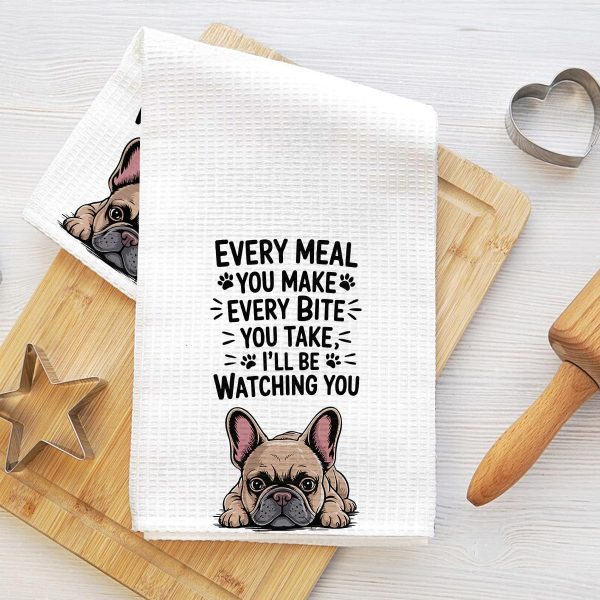 Funny French Bulldog Kitchen Towels, Absorbent Microfiber Decorative Dish Cloth Tea Towel, Waffle Soft Hand Towels for Kitchen Home Bathroom, Dog Lover Gifts 4