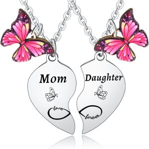 2PCs Mother Daughter Necklace Set Heart Matching Necklace for Mom Daughter Gifts for Mom