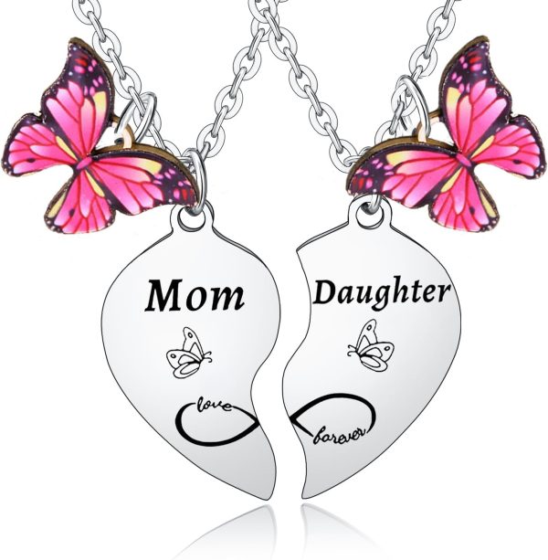 2PCs Mother Daughter Necklace Set Heart Matching Necklace for Mom Daughter Gifts for Mom