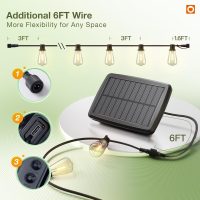 addlon 54(48+6) FT Solar String Lights Waterproof,Patio Lights Solar Powered with Remote & USB Port 15+1 LED Shatterproof Bulbs 3 Light Modes, Dimmable Solar Light for Camping Backyard Garden - Image 7