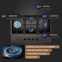 FOTILE GLG30401-Y 30” Moonshadow Tempered Glass 4 Gas Cooktop, Tri-Ring 18,000 BTUs Center Burner with Flame Failure Protection Removable Grates and Installation/LP Kit - Image 3