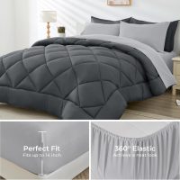 HEVUMYI Queen Comforter Set - 7-Piece All Season Bed in a Bag Queen, Ultra Soft Bedding Set with Comforter, Flat Sheet, Fitted Sheet, Pillowcases, Pillow Shams, Dark Grey & Light Grey - Image 4