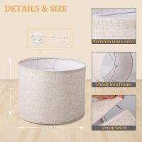 Lamp Shade for Table Lamps, Drum Lampshade for Floor Lamps, 13" Top X 13" Bottom X 10" High Large Lamp Shade, Beige Modern Fabric Lampshade, Easy Assembly Replacement Lamp Shade Spider Fitter - Image 2