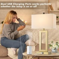 Gold Table Lamps Set of 2 with Dual USB Ports,3-Way Dimmable Touch Control Bedside Lamps,22inch Tall Modern Bedroom Table Lamp for Living Room,Nightstand LED Bulbs Included - Image 3