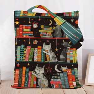 Cat Tote Bag Cute Cats Gift Stuff Canvas Shopping Travel Beach Bag Funny Cat Themed Gifts for Women Reusable Grocery Bags