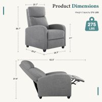 SMUG Recliner Chair for Living Room, Leather Recliners, Home Theater Seating with Lumbar Support with Adjustable Backrest and Footrest, Modern Living Room Furniture with Padded Seat, Grey Seating - Image 3