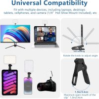 60 LED Portable Selfie Light Video Conference Lighting with Clip & Camera Tripod Adapter Rechargeable 2200mAh CRI 97+, 3 Light Modes for Phone iPhone Webcam Laptop Photo Makeup - Image 2