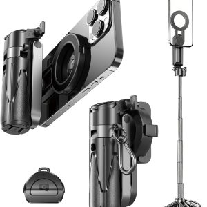 Magnetic Phone Tripod with Remote Control, Portable Magnetic Selfie Stick Tripod for Photography, Videography and Live Streaming, Cell Phone Stand for iPhone Smartphone