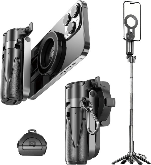 Magnetic Phone Tripod with Remote Control, Portable Magnetic Selfie Stick Tripod for Photography, Videography and Live Streaming, Cell Phone Stand for iPhone Smartphone