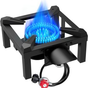 Llamaviva Propane Burner, High Pressure 100,000 BTUs Single Gas Stove with 4.1ft Adjustable Hose with Regulator,Propane Stove for Outdoor Cooking, Seafood Boil,Turkey Fry