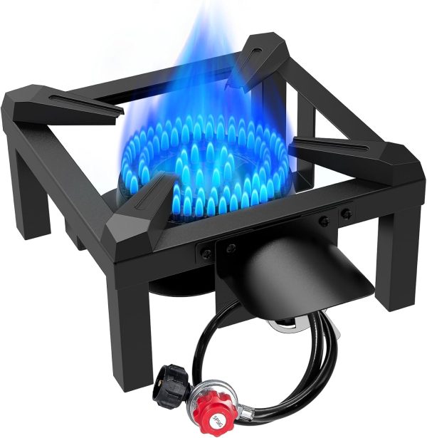 Llamaviva Propane Burner, High Pressure 100,000 BTUs Single Gas Stove with 4.1ft Adjustable Hose with Regulator,Propane Stove for Outdoor Cooking, Seafood Boil,Turkey Fry