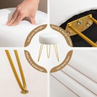 LUE BONA Vanity Stool, White Vanity Stools for Makeup Room, Round Ottoman Foot Stool, Velvet Footrest Vanity Chair for Bathroom Vanity, Bedroom, Living Room, Entryway, Offices - Image 5