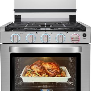 AMZCHEF RV Gas Range Stove 12V. Range Oven for RV Use with 3 Burners,Gas Oven, 28,100BTU, Open Flame Configuration, Knob work indicator, Heavy Duty Cast Iron Grates (Large 21 inch)