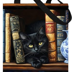 Cute Cat Books Print Canvas Tote Bag for Women, Chic Reusable Grocery Shoulder Bag for Shopping, Work, Travel, Daily life