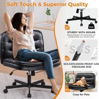 Criss Cross Chair with Wheels Armless Cross Legged Office Chair Wide Home Office Desk Chair Swivel Comfy Vanity Desk Chair Height Adjustable Mid Back Wide Seat Computer Task Chair, Black - Image 6