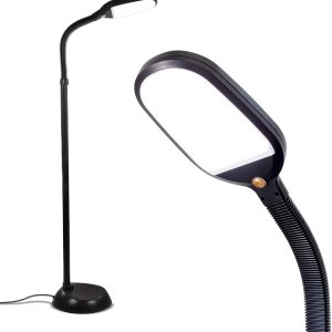 Brightech Litespan - Bright LED Floor Reading Lamp for Over Chair Crafts and Reading, Estheticians' Light for Lash Extensions, Adjustable Standing Lamp for Living Room, Bedroom, Office - Jet Black
