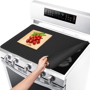 Stove Top Covers for Electric Stove by Linda's Essentials (30 x 21 Inch) - Silicone Mat for Glass Cooktop, Heat-Resistant Cover Protector, Electric Cooktop Mat with Anti-Slip Backing (Black)