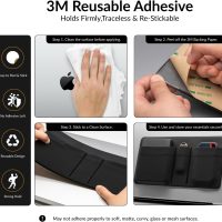 3-Pocket Storage Pouch, Adhesive Laptop Accessory Organizer, for Portable HDD, SSD, USB Drive, Mouse, Cables - Black - Image 3