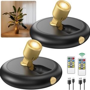 Rechargeable Battery LED Spotlight Indoor: Wireless Mini Art Accent Spot Lights with Timer Remote - Small Dimmable Uplight for Plants Display Painting Dartboard Artwork Portrait Closet