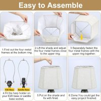 Rectangle Lamp Shades Set of 2, 10.5" x 10"x 13" Medium Cut Corner Beige Lampshades Natural Linen Hand Crafted, Include 2 Pack Lamp Harps, Suitable for E26 Base and Saddle Base, Easy Assembly Required - Image 3