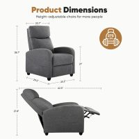 DUMOS Recliner Chair for Adults, Massage Reclining Chair for Living Room, Adjustable Home Theater Seating Single Sofa with Padded Seat Backrest and Footrest, Linen, Grey - Image 2