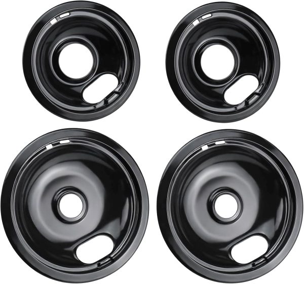 W10290350 W10290353 Buner Porcelain Drip Pan - W10288051 Replacement for Whirlpool Amana Crosley Electric Range Cooktop - Includes 2 Small 6-Inch and 2 8-Inch Large Stove Drip Pan Bowls