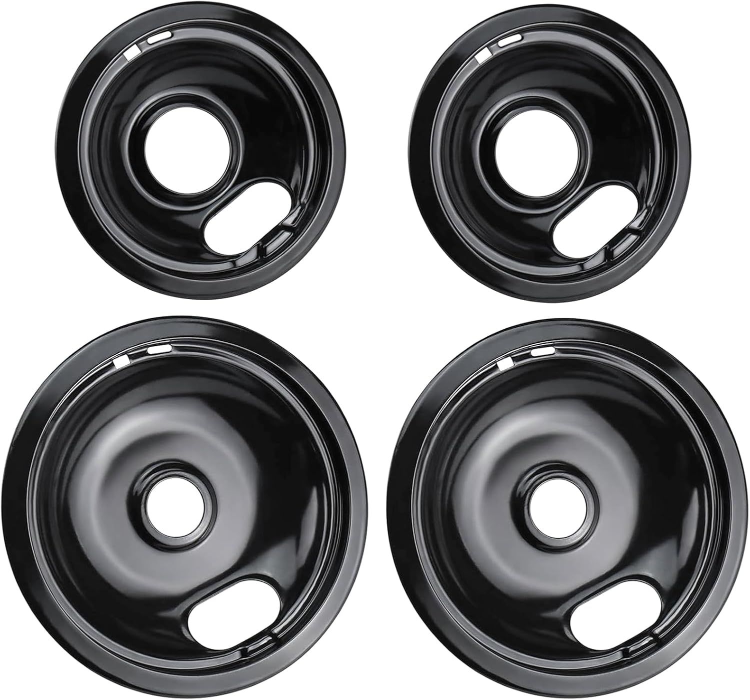 W10290350 W10290353 Buner Porcelain Drip Pan – W10288051 Replacement for Whirlpool Amana Crosley Electric Range Cooktop – Includes 2 Small 6-Inch and 2 8-Inch Large Stove Drip Pan Bowls
