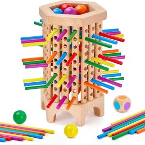 Montessori Game Wooden Board Game, 36 Colorful Wooden Sticks Dice Game, Math Educational Toy for 3 4 5 6 Year Olds, Fine Motor Skills Toy Classic Tower Game for Family Night Gift for Boys Girls