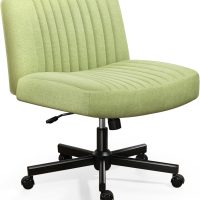 Darkecho Criss Cross Chair with Wheels,Thick Padded Fabric Cross Legged Wide Chair with Pocket Spring Cushion,Comfortable Adjustable Computer Office Task Vanity Chair for Home Office,Bedroom,Green - Image 8