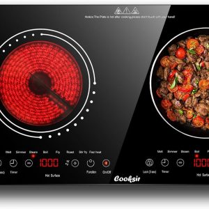 2 Burner Electric Cooktop - 24 Inch Built-in & Countertop Electric Stove Top, 110V-120V Double Burner Ceramic Cooktop Portable with Safety Lock, Timer, Sensor Touch Control, 110V Plug in