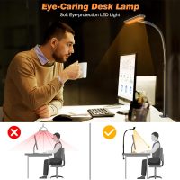 LED Desk Lamp for Office Home, Eye-Caring Desk Light with Stepless Dimming Adjustable Flexible Gooseneck, 10W USB Adapter Desk Lamp with Clamp for Reading, Study, Workbench (Black) - Image 6