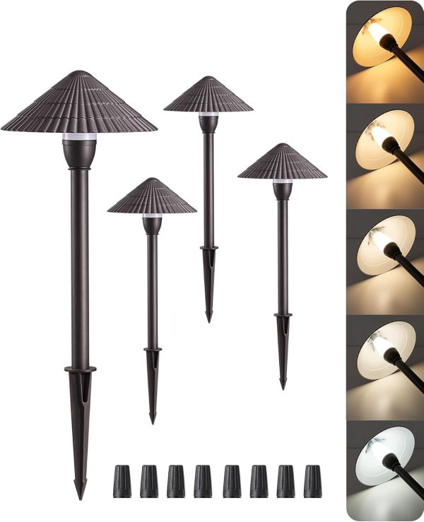 EDISHINE 5CCT Low Voltage Pathway Lights Wired, 2700K-5000K LED Landscape Path Lights, 12V AC/DC 3W 160LM Waterproof Outdoor Landscape Lighting for Sidewalk Garden Walkway, Aluminum, 4 Pack